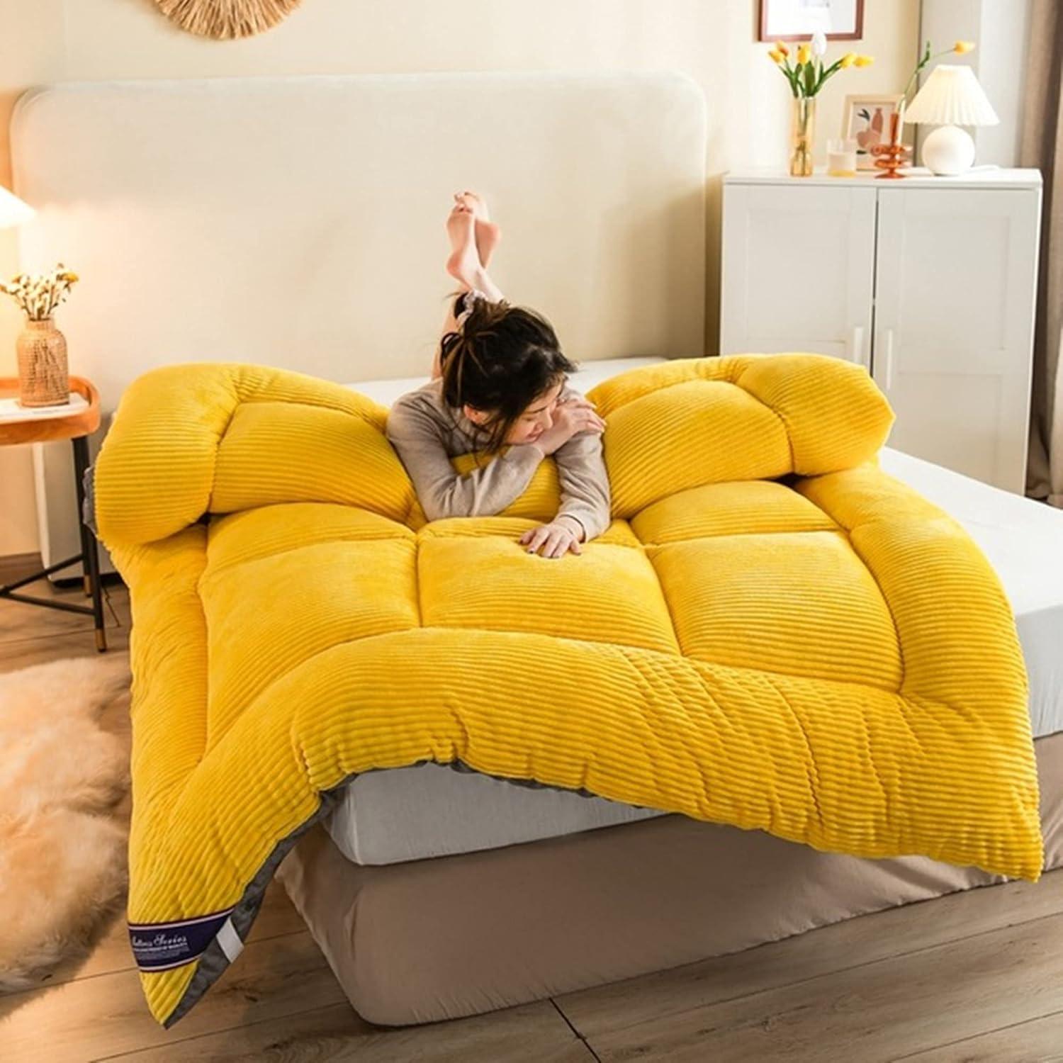 RYAZOZA Memory Foam Mattress Foldable Roll Up Futon Mattress, Full Size Japanese Floor Mattress, Thicken Tatami Mat Instant Warm Sleeping Mattress Bed Pad, Portable Camping Mattress ( Color : Yellow , Size :