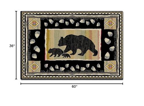 TuLdys TuLdys Rustic Cabin or Lodge Theme Rug, 3x5ft/36x60in, Bear and Cub Design with Trees in Background and Bear Track Patterned Edges Imitation Cashmere Area Rugs with 4 Pcs Carpet Gripper