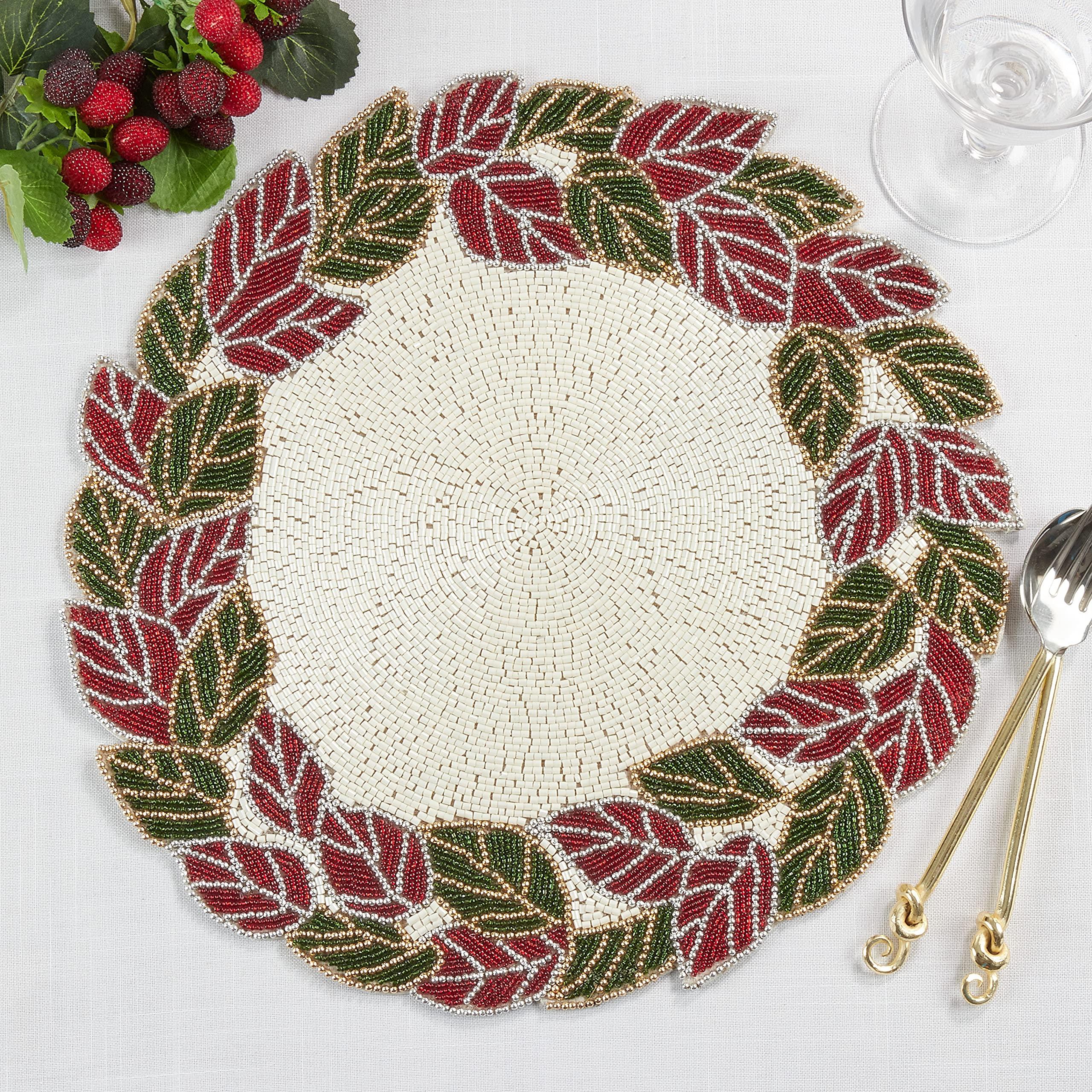 SARO LIFESTYLE Beaded Leaves Placemats (Set of 4)