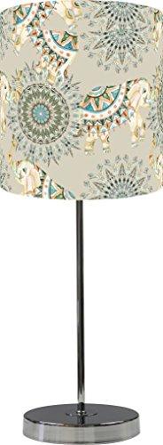 LampPix LampPix 10 Inch Table Lamp Shade - Bohemian Elephants Beige Canvas Desk Lampshade. Includes Decorative Chrome 15 Inch Stand
