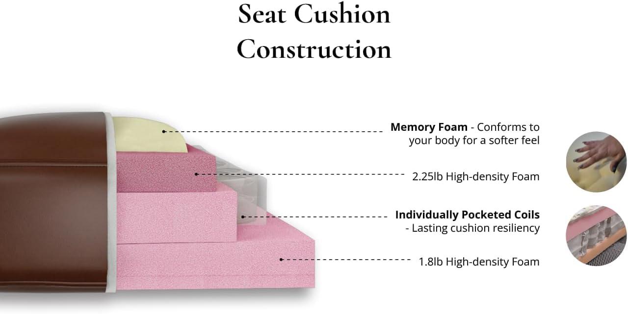 Hydeline Hydeline Mary Top Grain Leather Chair, Cinnamon Brown, Memory Foam and Pocket Coils