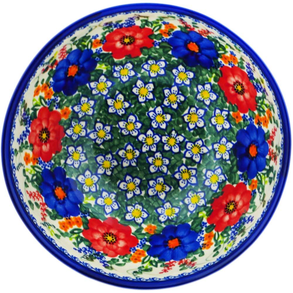 Polmedia Polish Pottery Polish Pottery 8-inch Bowl (Polish Garden Theme) Signature UNIKAT + Certificate of Authenticity