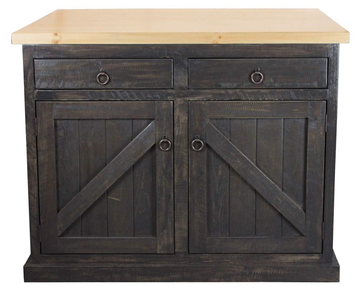 American Packing & Gasket American Heartland 30117RLBPT Rustic Kitchen Island with Flip-Up Pine Top, Rustic Light Blue