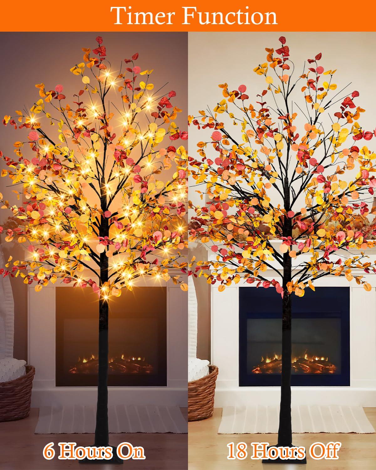 Caplidou Caplidou 7 FT Lighted Fall Eucalyptus Tree, 128 LED Artificial Fall Tree with Lights Fall Light Up Tree with Timer for Autumn Wedding Party Birthday Patio Porch Home Garden Indoor Outdoor Decor