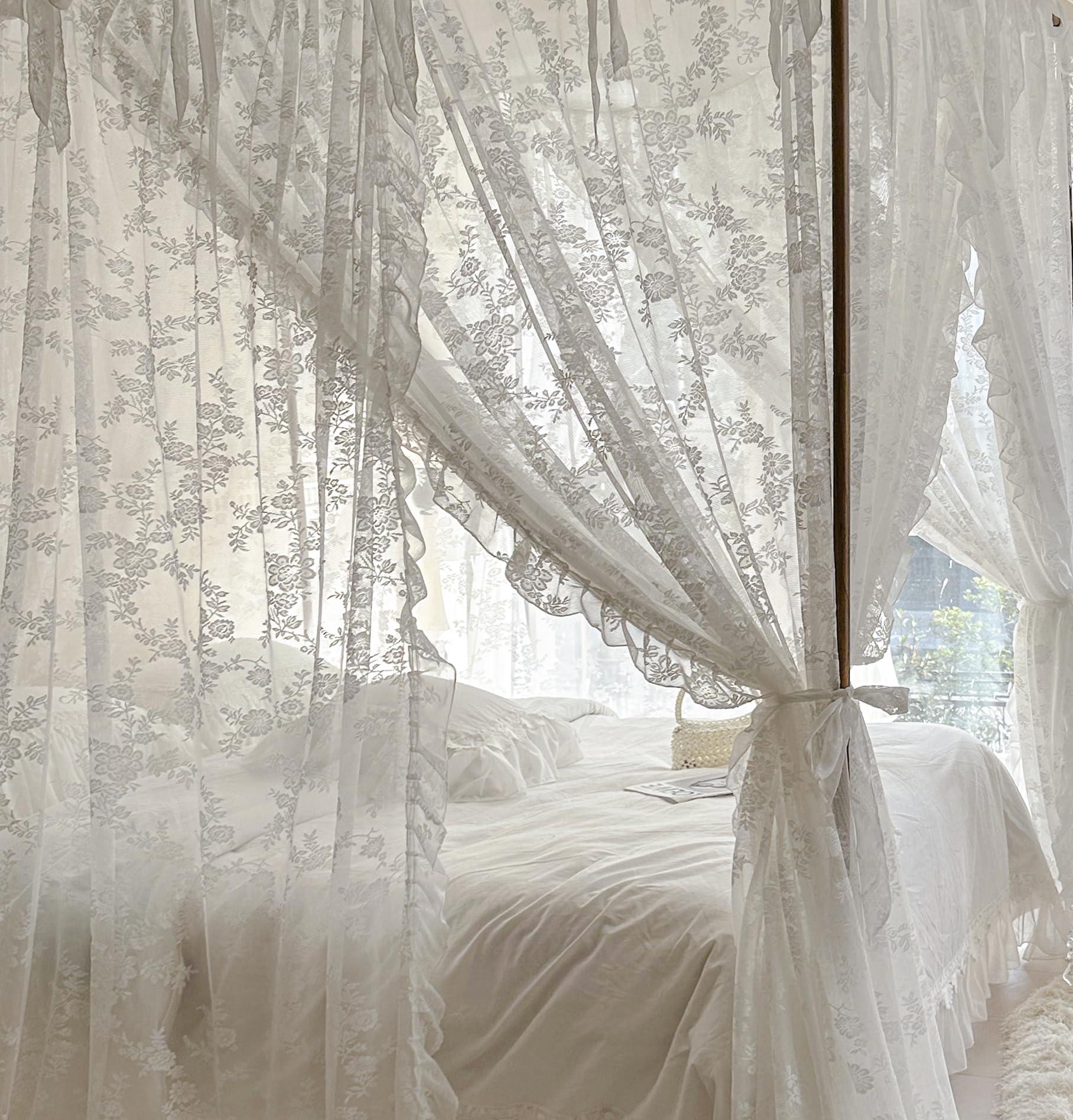 Mengersi Mengersi Canopy Bed Curtains with Tie Backs,Bed Canopy Curtains Bed Drapes Sheer Curtains for Bedroom DecorKing,White