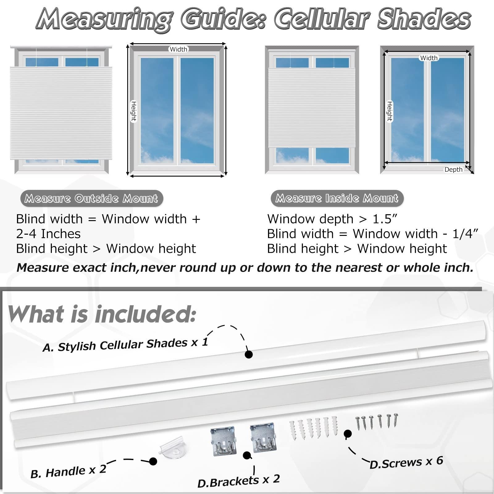 Keego Keego Top Down Bottom Up Window Blinds Cordless Blackout Blinds for Windows-Custom Cut to Size Noise Cancelling Window Blinds & Shades for Home Kitchen Bedroom Office (White, 24" W x 56" H)
