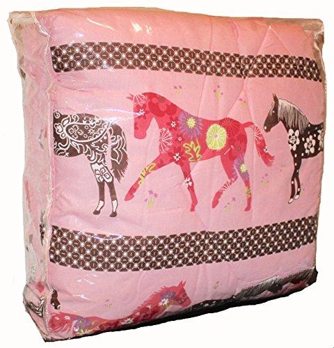 Unknown Girls Pink Western Horse Bedding Mustang Flower Pony Comforter (66\" x 86\") Set & Breakfast Pillow! (4pc Twin Size Set)