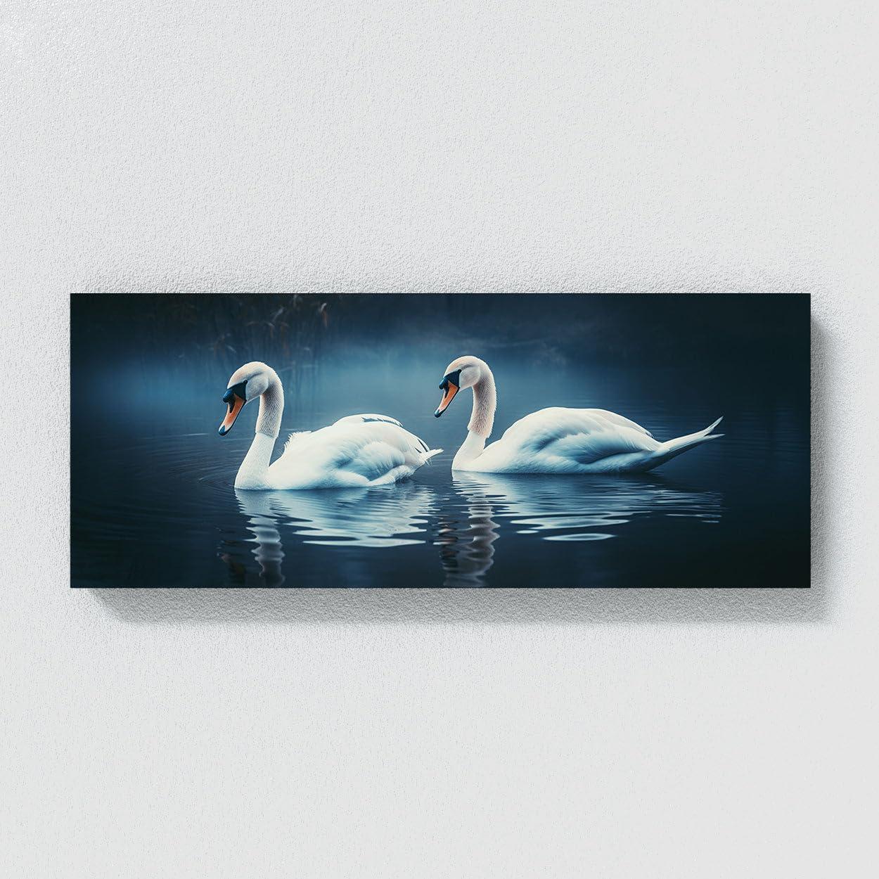 Sense Canvas Sense Canvas Animal Swans Landscape 97 Canvas Art - Home Decor Wall Art Print Poster Painting Small 20x8 / 0.75\"