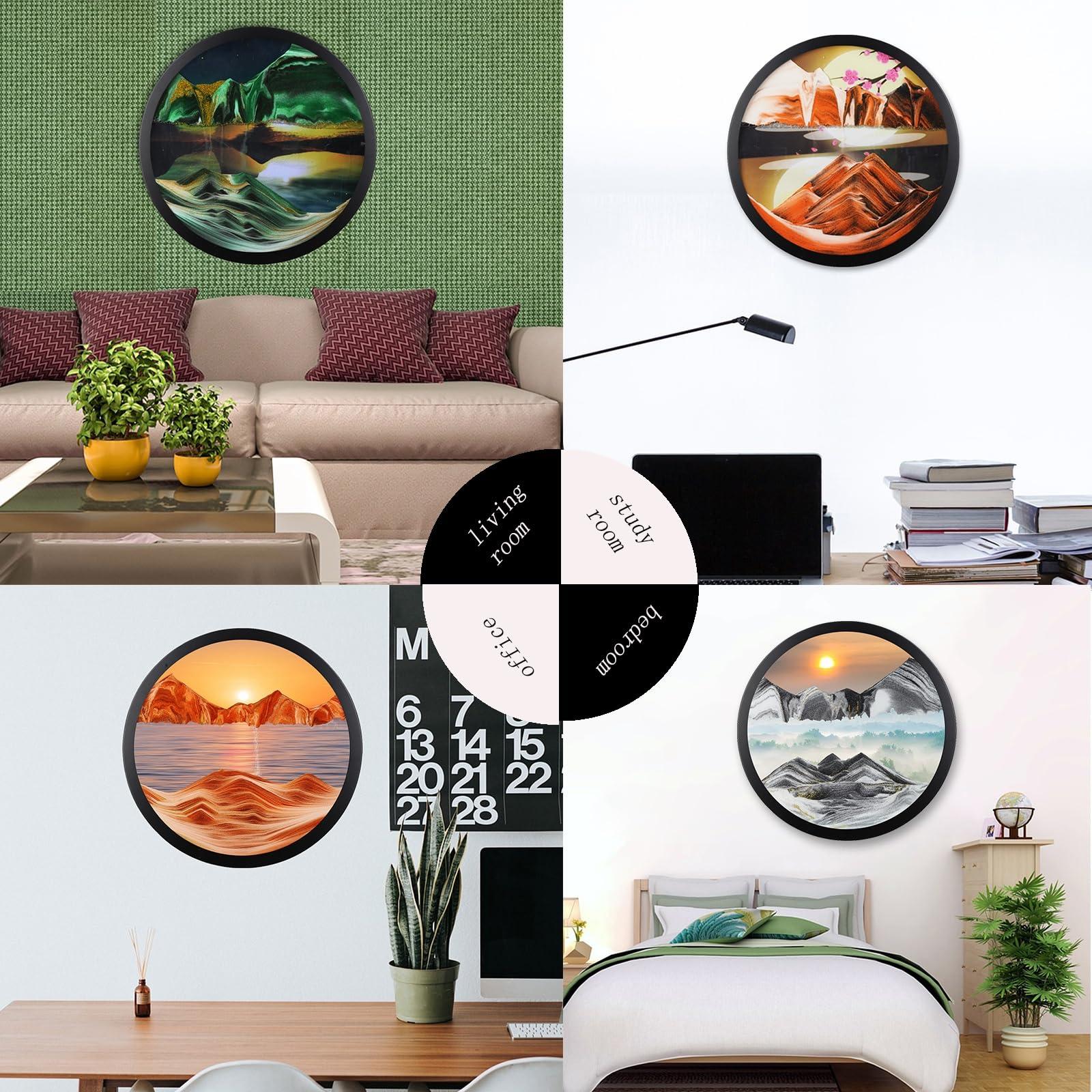 Heuanpte 23.6\" Moving Sand Art Wall Decor, 3D Flow Sand Painting Wall Sculptures Deep Sea Moving Sand Art Wall Decor Wall Sand Art 360 Rotating Wall Mounted Sand Painting Art Living Room and Office Decoration