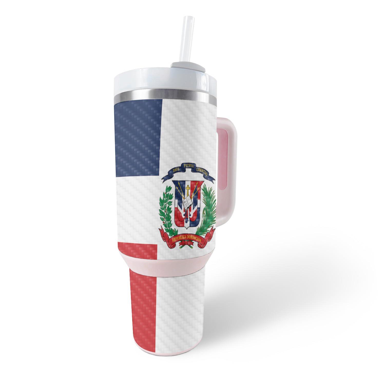 MIGHTY SKINS MightySkins Carbon Fiber Skin Compatible with Stanley The Quencher H2.0 FlowState 40 Oz Tumbler - Dominican Flag | Protective, Durable Textured Carbon Fiber Finish | Easy to Apply