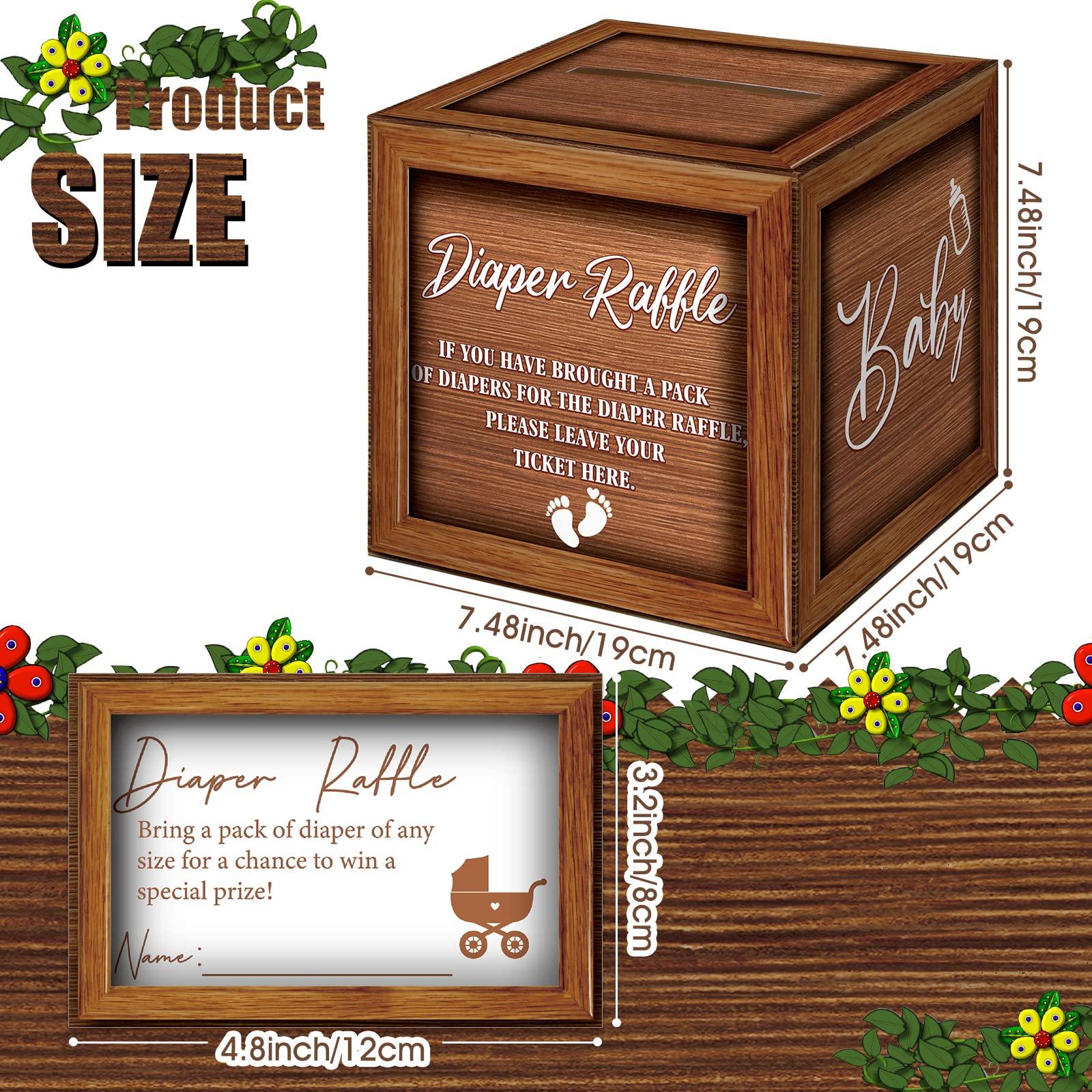 Teling Teling 51 Pieces Diaper Raffle Tickets with Card Box Baby Shower Decorations Baby Shower Holder Box for Girl Boy Diaper Raffle Party(Wooden)