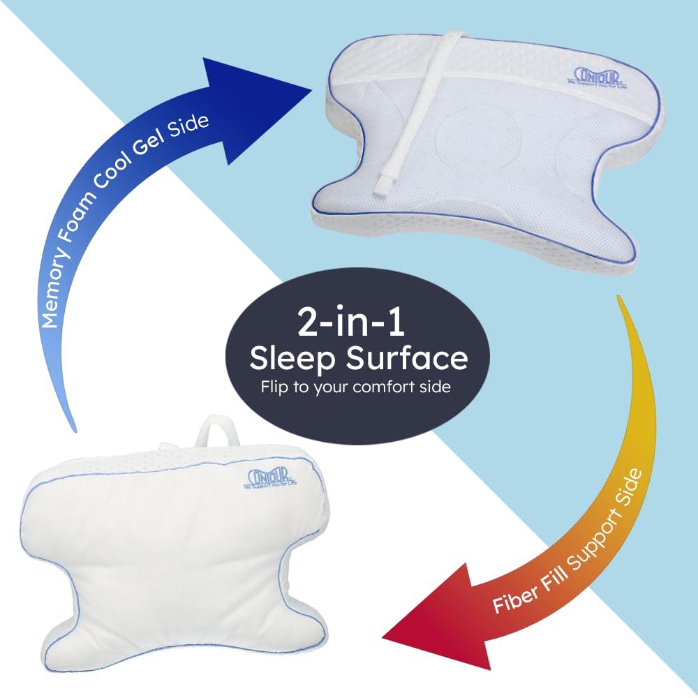 Contour Contour CPAPMax 2-in-1 Cooling Plush CPAP Comfort Pillow - Reduce Air Leaks, Hose Tangles, Mask Discomfort & Adjust Thickness, for Side, Stomach, Back Sleepers, All Masks - Works 1st Night