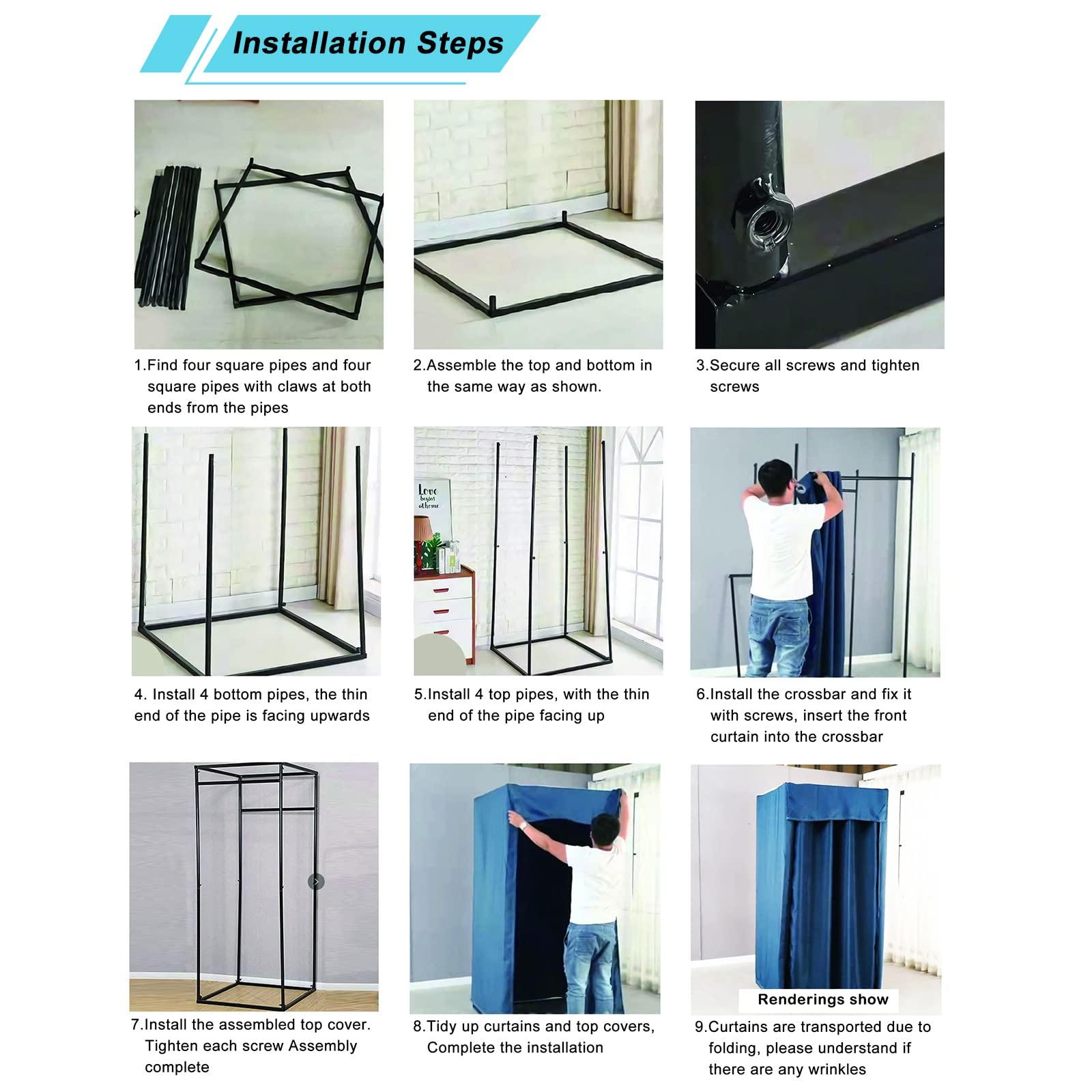 Pengfei Fitting Room, Portable Dressing Room Frame with Curtain and Hook, Changing Room for Clothing Store, Boutiques, Office, Temporary Privacy Space, Easy to Assemble, White, 39x39x79 inch