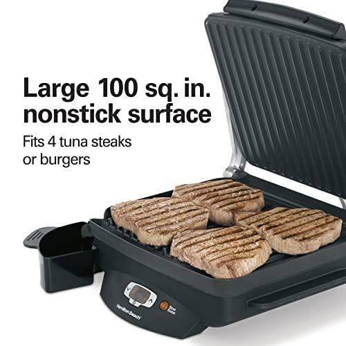 Hamilton Beach Hamilton Beach Steak Lover's Electric Indoor Searing Grill, Nonstick 100 Square, Stainless Steel (25331), Black and Stainless, Medium