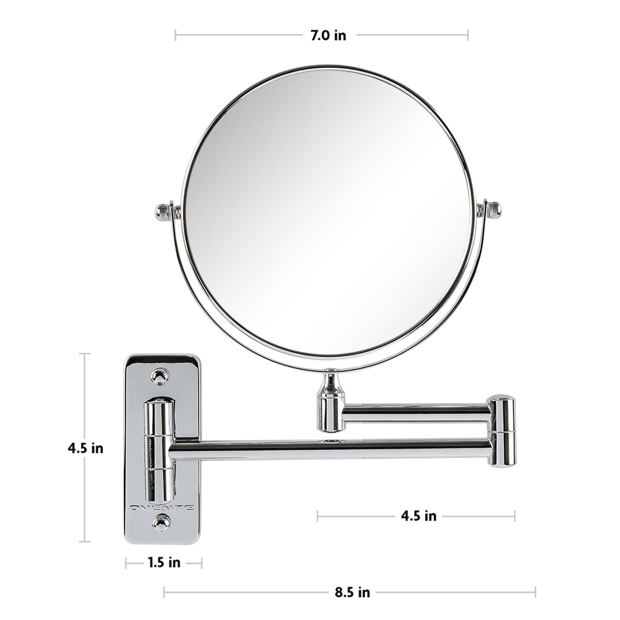 OVENTE Ovente 7\" Wall Mounted Makeup Mirror with 1X/7X Magnification, Double Sided Magnifying Round Bathroom Vanity Mirror, 360 Swivel Design, Extendable and Folding Arm, Polished Chrome MNLFW70CH1X7X