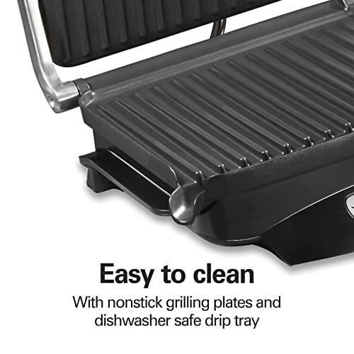 Hamilton Beach Hamilton Beach Steak Lover's Electric Indoor Searing Grill, Nonstick 100 Square, Stainless Steel (25331), Black and Stainless, Medium