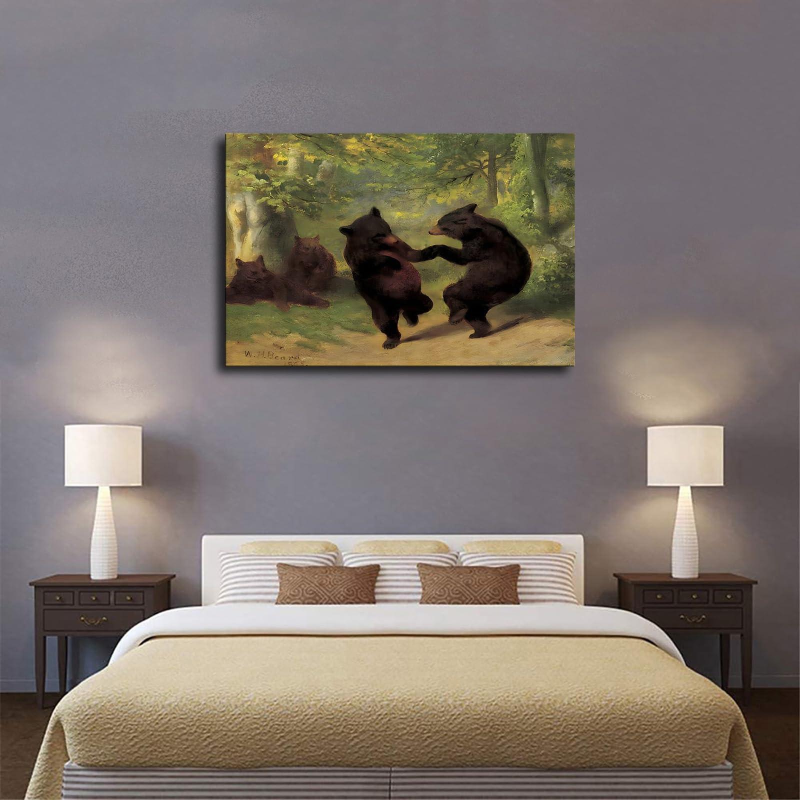 BAoce Dancing Bear Posters and Wall Art Picture Decor Canvas Prints Framed and Unframed (Framed,1624inch)