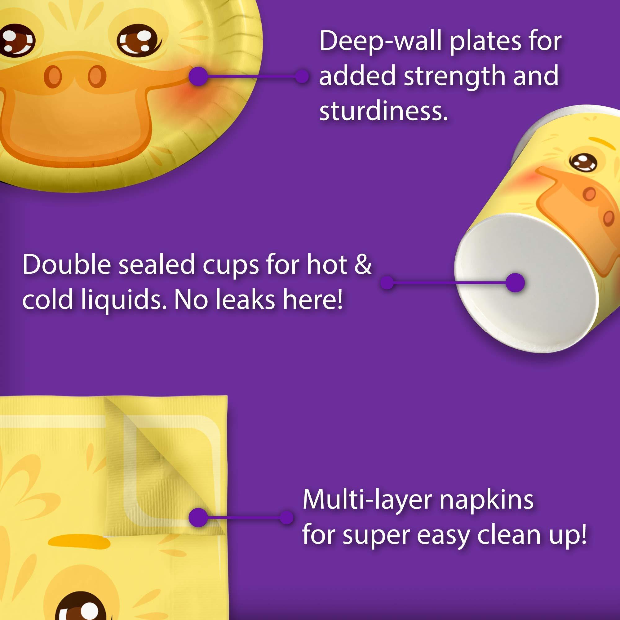 Birthday Galore Duck Birthday Party Supplies Set Plates Napkins Cups Tableware Kit for 16