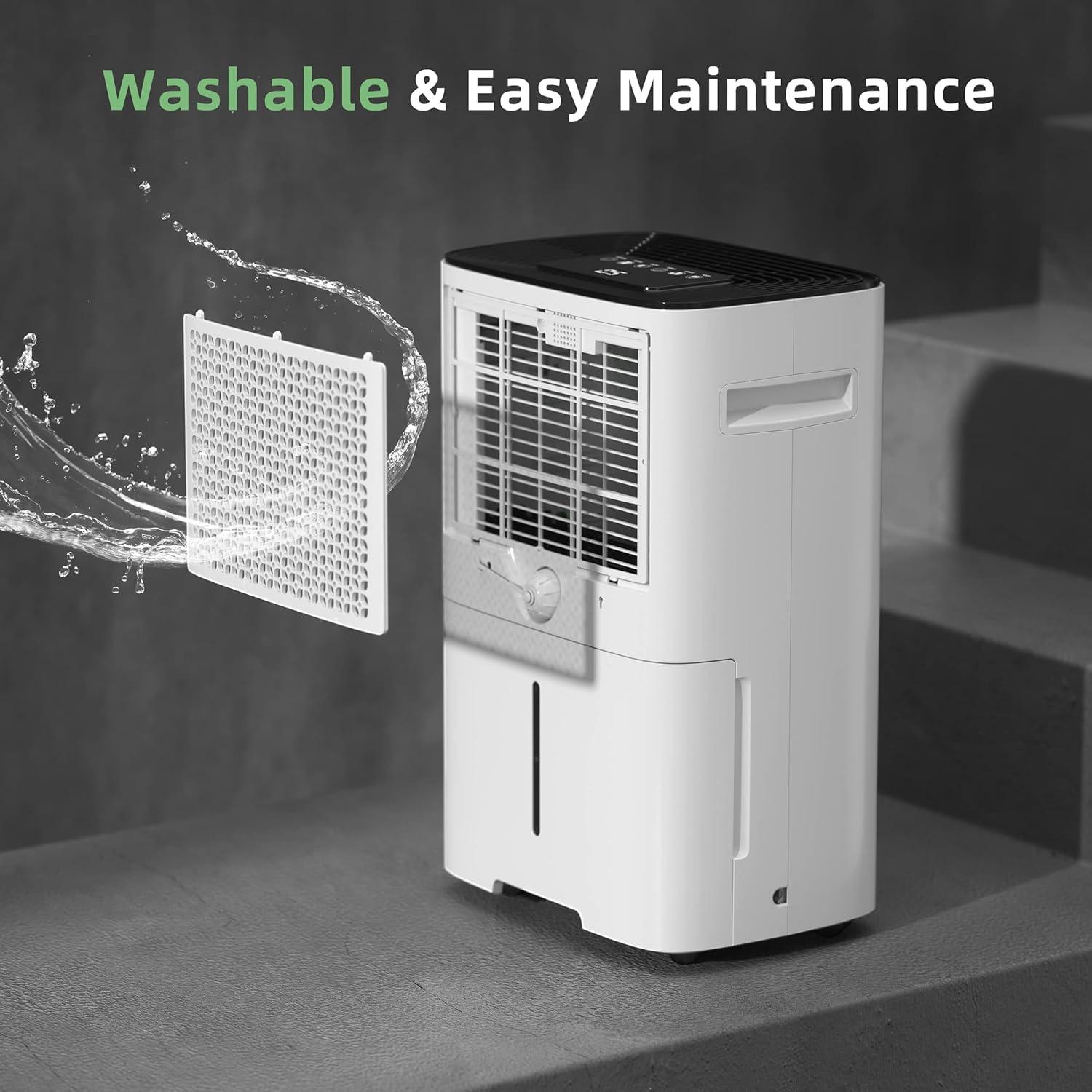 HOGARLABS HOGARLABS 34 Pint Dehumidifiers for Home Basements, with 3 Working Modes, Overflow Protection, and Auto Shut off Restart. Ultra Silent Dehumidifier with Drain Hose, Intelligent Humidity Control