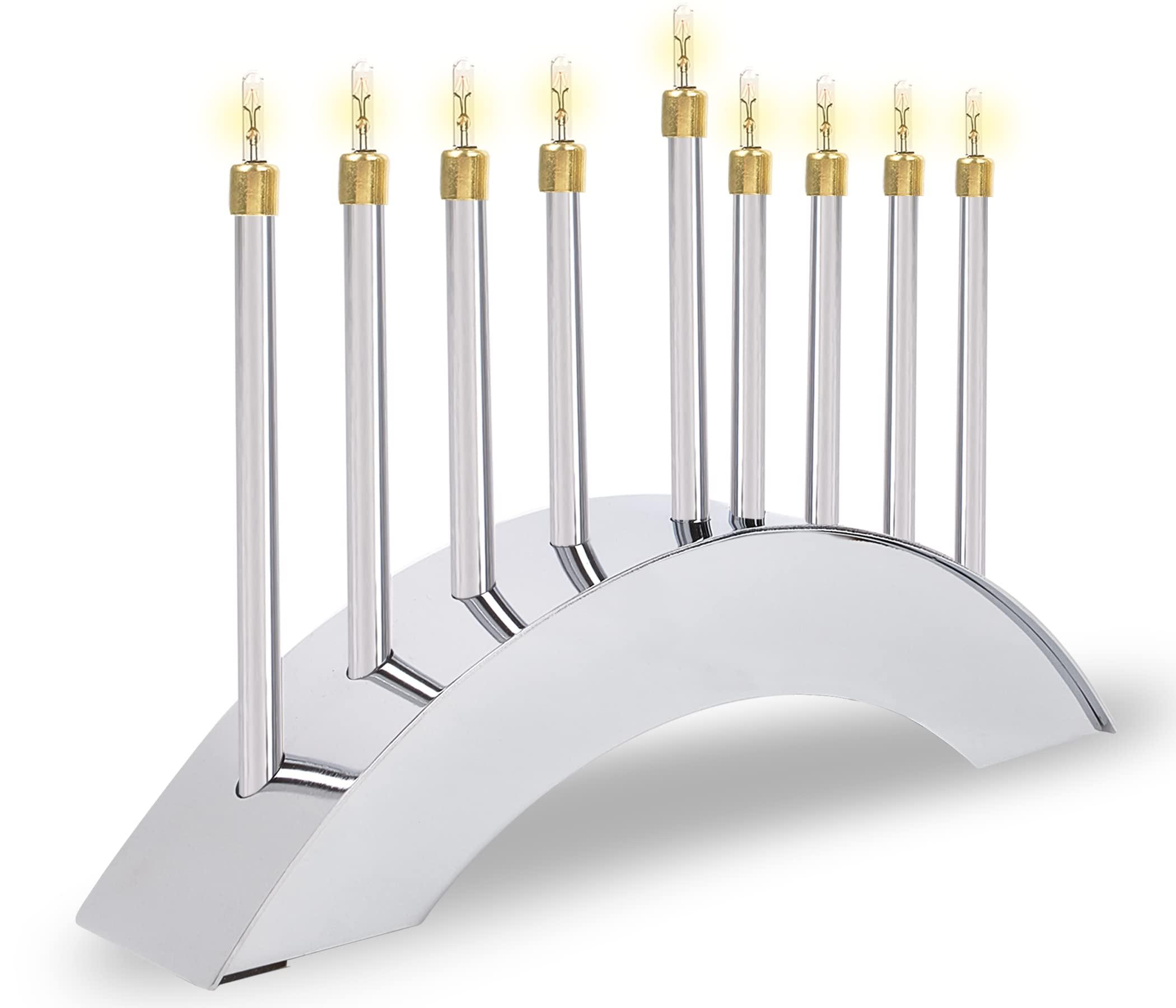 Aviv Judaica Aviv Judaica Electric Silver Arch Menorah Low Voltage Minorah Arch Shape Electronic Chanukkiah Designed by Yair Emanuel Electronic Hanukkah Menurah