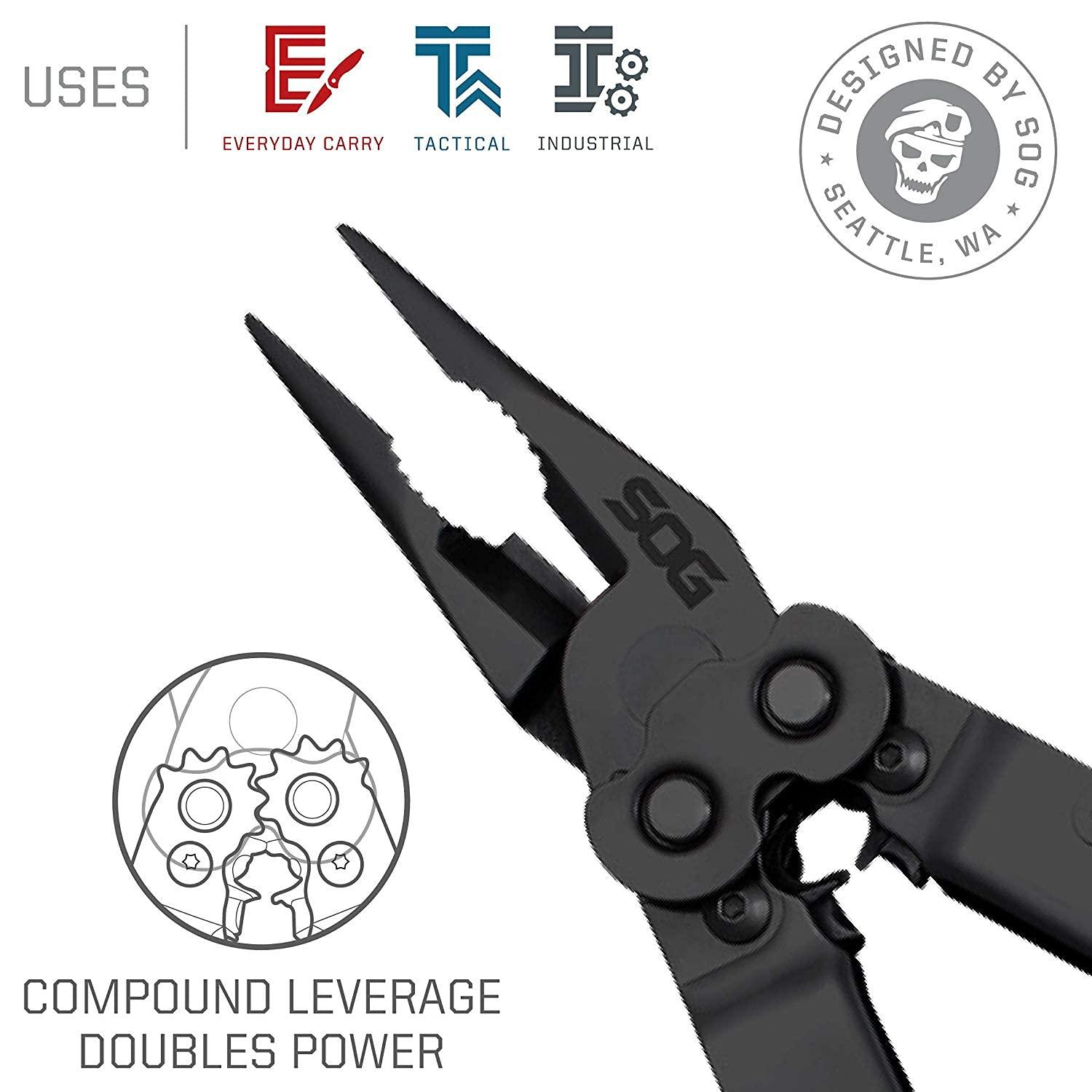 SOG SOG PowerLock Multi-Tool- Compound Leverage Technology with EOD Crimper Device, 420 Stainless Steel Body, 18 Lightweight Specialty Tools (B61N-CP) , Black