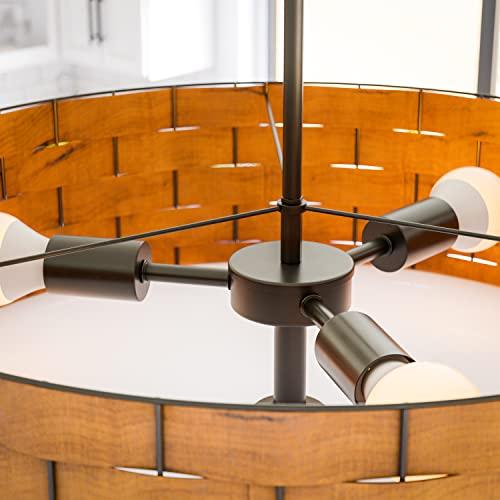 Kenroy Home Kenroy Home 92038DWW Shaker 3 Light Pendant with Brown Finish, Casual Style, 7" Height, 24" Width, 24" Depth, Large, Dark Woven Wood