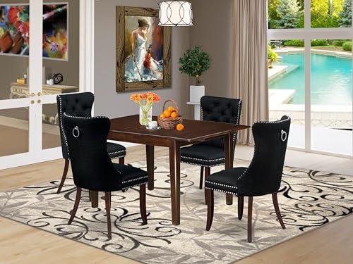 East West Furniture East West Furniture MLDA5-MAH-24 5-Piece Dinette Set Consists of a Rectangle Dining Table with Butterfly Leaf and 4 Black Polyester Fabric Padded Chairs, 36x54 Inch, Mahogany