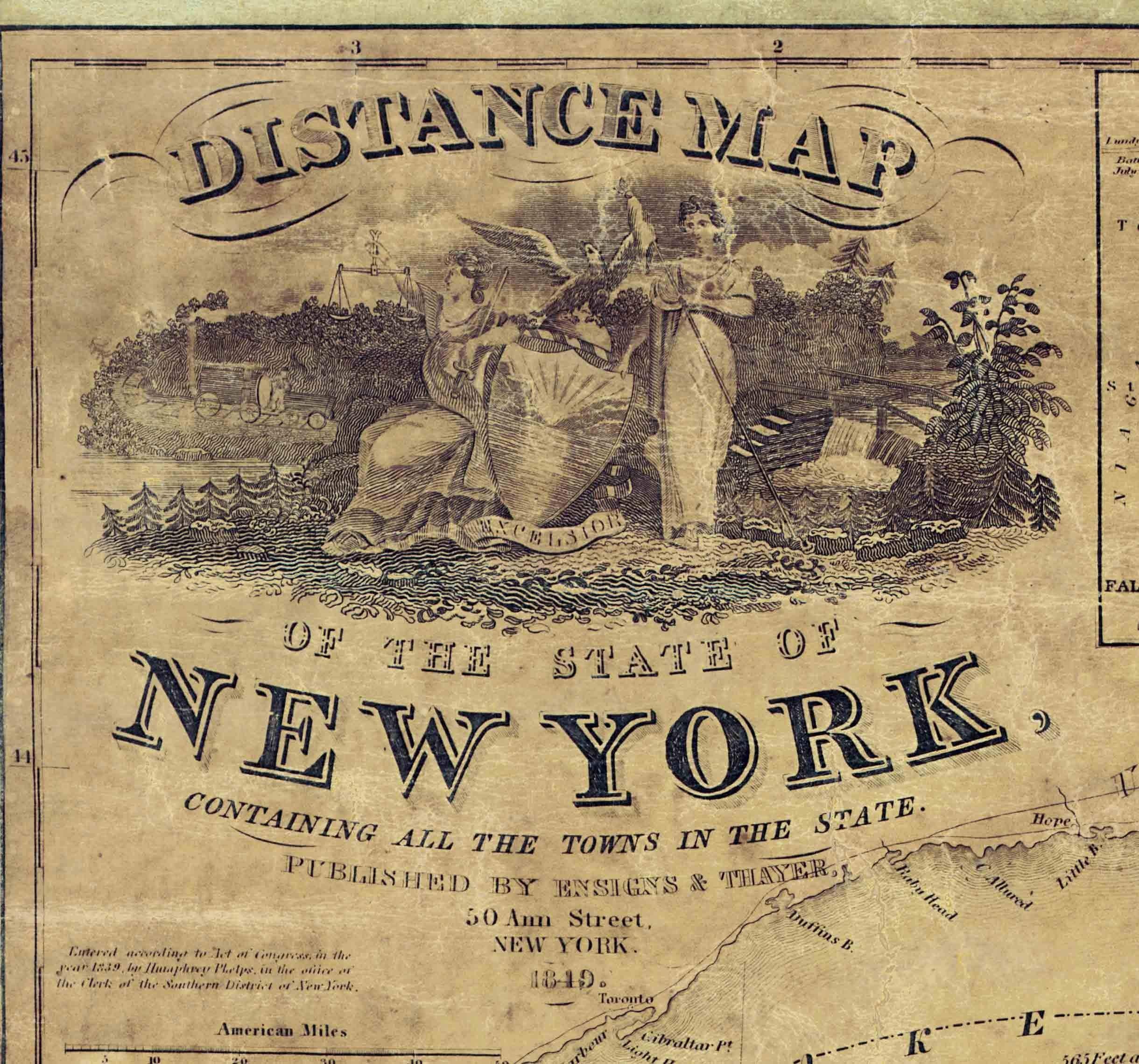 Generic New York State 1849 Map - Ensigns & Thayer Reprint
