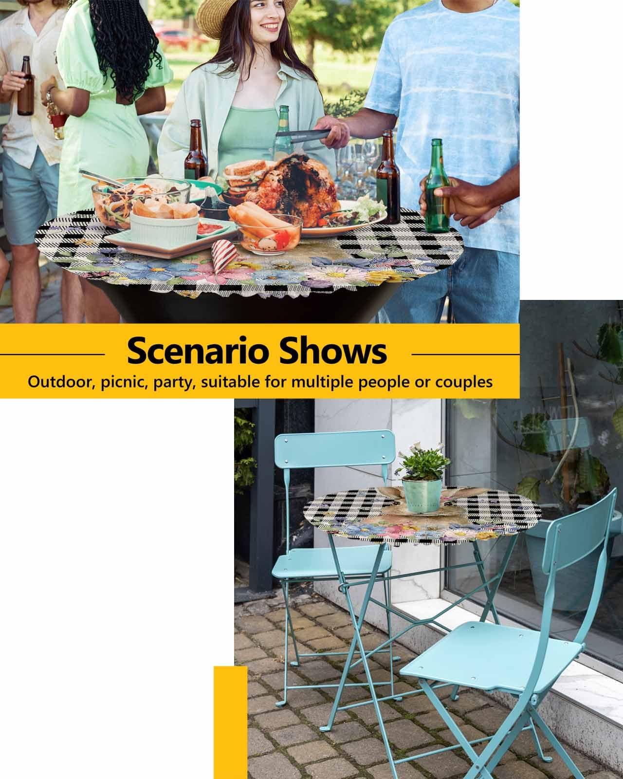 BOBOWUNY BOBOWUNY Easter Table Cloth, Round Fitted Tablecloths with Elastic Edge, Wipeable Waterproof Table Cover for Kitchen Wedding 45-54 Inches Black Buffalo Plaid Check Easter Bunny Floral