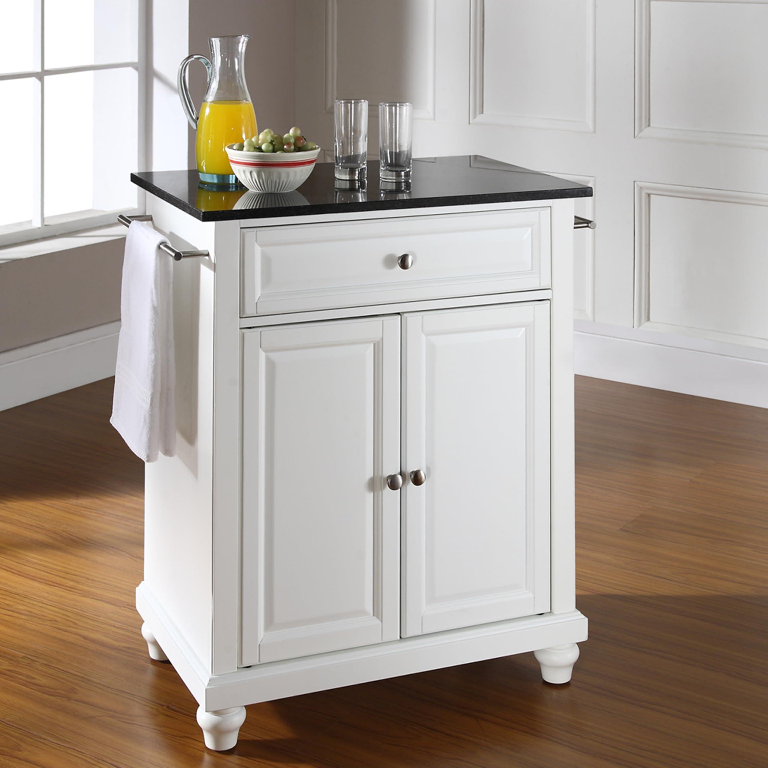 Crosley Furniture Crosley Furniture Cambridge Granite Top Small Portable Rolling Kitchen Island Storage Cart, Microwave Stand, White