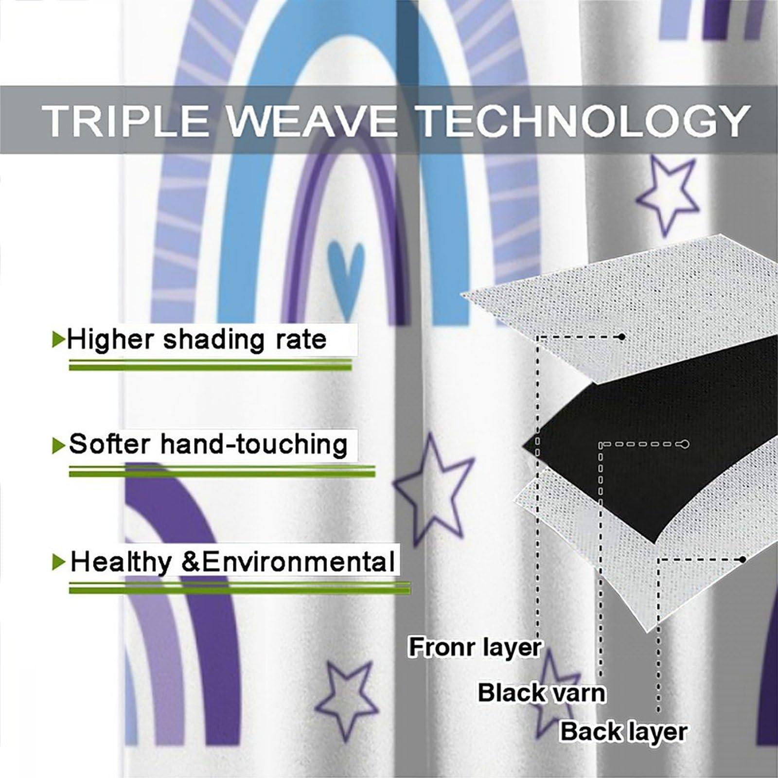 Chocolatemaoutdash Cute Nursery Rainbow Blackout Curtains Stars,Scandinavian Fun Print Purple Colours Rod Pocket Thermal Insulated Drapes Curtain for Kids,Teens Bedroom Living Room Kitchen 21x45in x 2