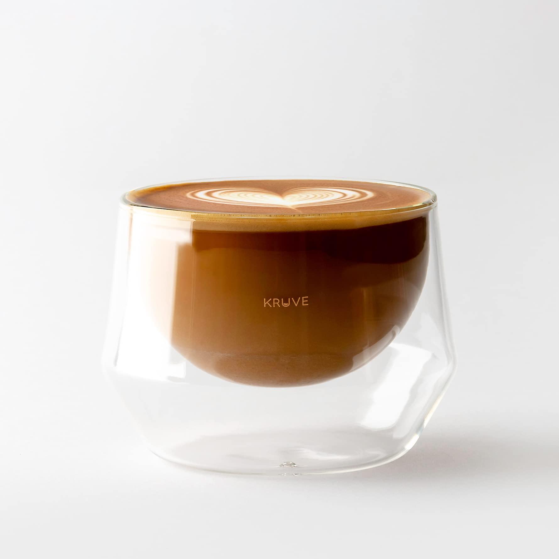 KRUVE KRUVE IMAGINE Coffee Cups - Handcrafted Double-Wall Glass Cups (Set of Two, 8.5oz/250ml) - Perfect for Latte Art and Espresso - Durable Borosilicate Glass - Ideal Gift for Coffee Mugs Lovers - Latte