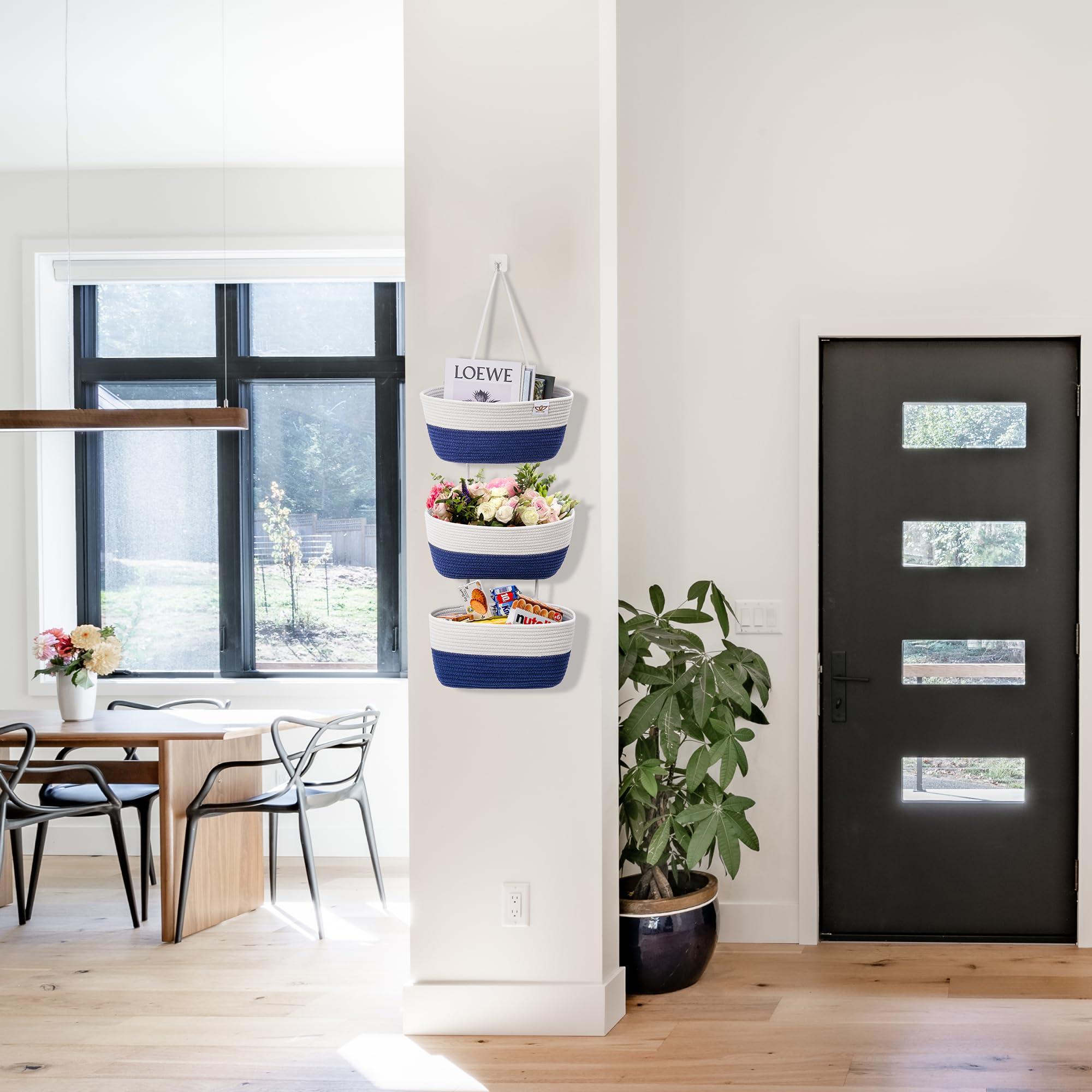 DaVera Design Wall Basket, Hanging Basket, Hanging Wall Baskets, Wall Hanging Baskets for Storage, Wall Basket Storage, Hanging Baskets for Organizing,DaVera Design, Navy and white