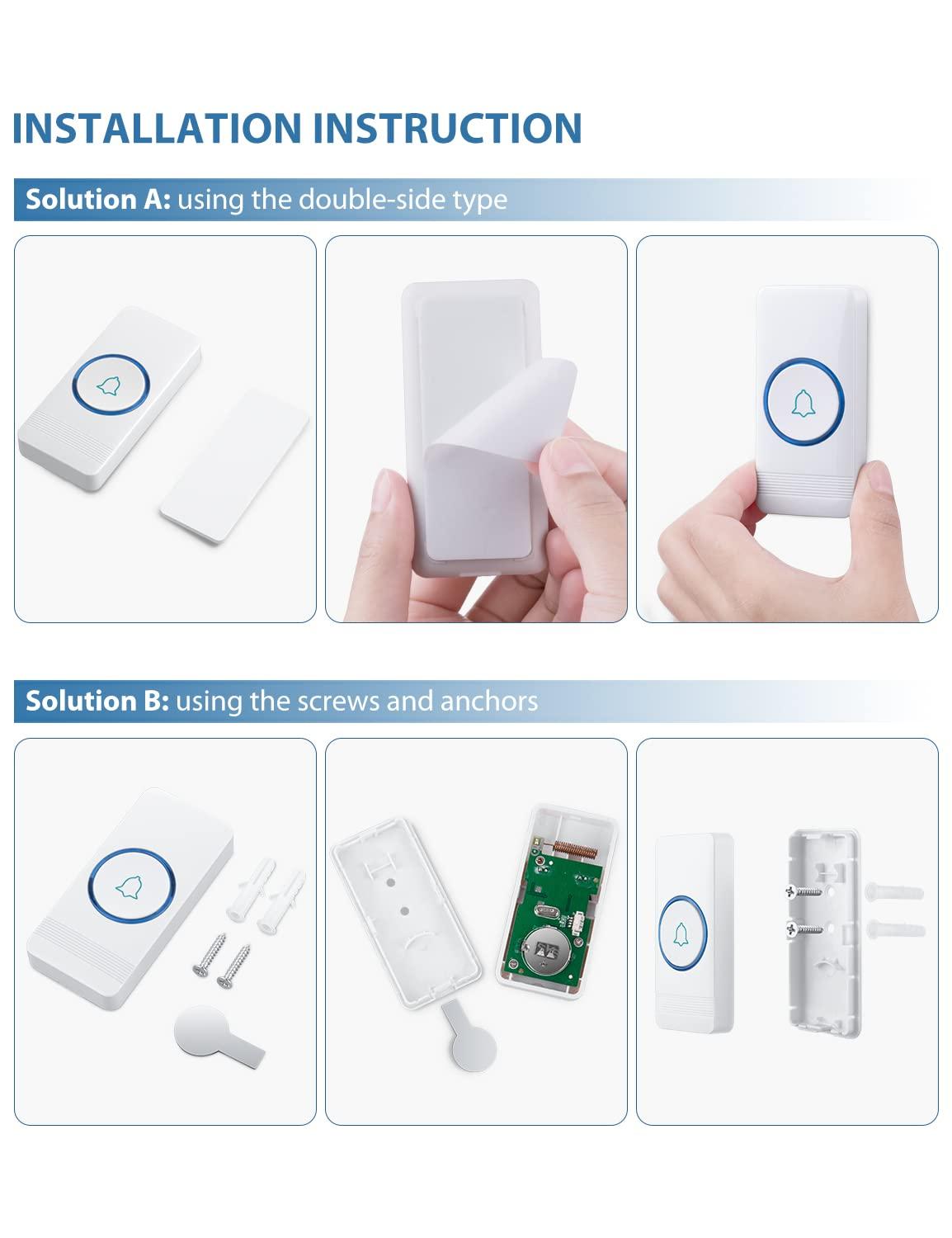 AVANTEK AVANTEK Wireless Doorbell, D-3W Waterproof Door Chime Kit Operating at over 1300 Feet with 2 Plug-In Receivers, 52 Melodies, CD Quality Sound and LED Flash