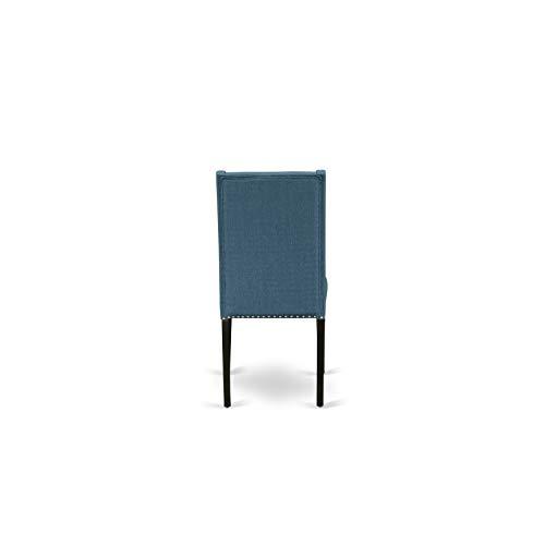 East West Furniture East West Furniture NOFL3-BLK-21 3 Piece Modern Dining Table Set Contains a Rectangle Wooden Table with Butterfly Leaf and 2 Blue Linen Fabric Upholstered Chairs, 32x54 Inch, Black