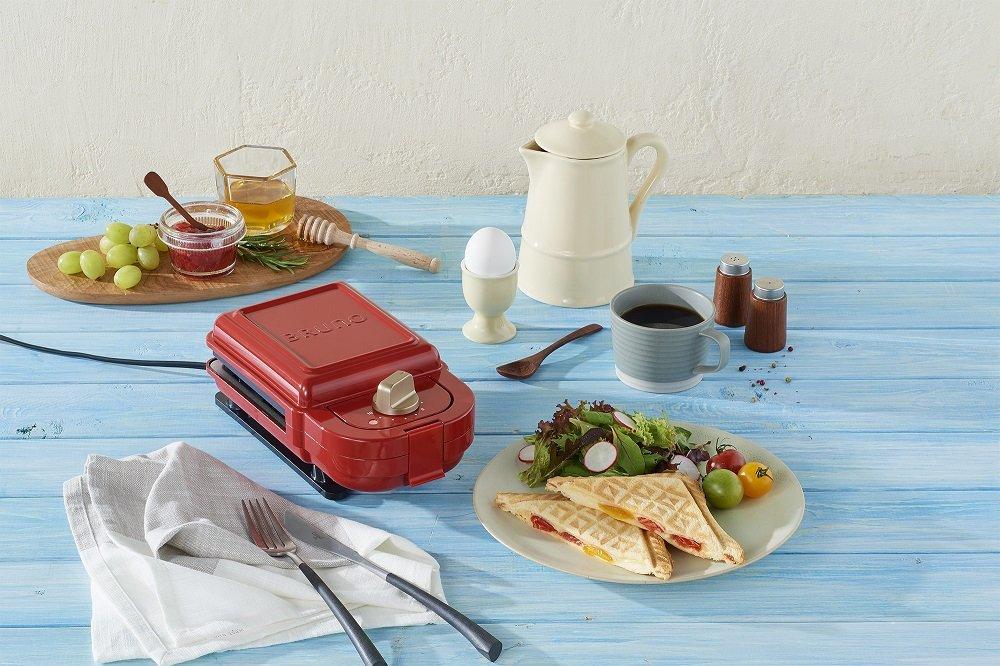 BRUNO BRUNO Hot Sand Maker Japan Domestic genuine productsShips from JAPAN (single+Waffle Plate set of 2, Red)