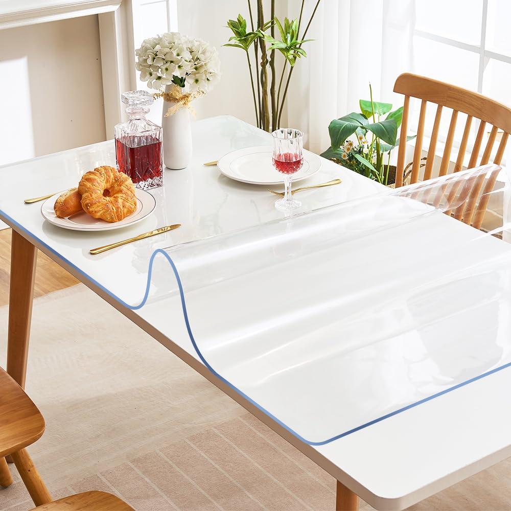 SPLENDEFUL Clear PVC Table Protector 32x44\" Crystal Vinyl Table Pad Wood Furniture Screen Protection Plastic Table Top Pad for Coffee Table TV End Cabinet Table Dining Table Waterproof Non-Slip Desk Cover Pad