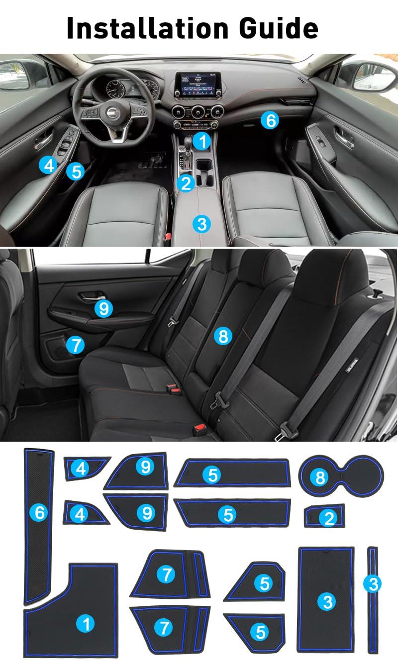 KENTUTO KENTUTO for Nissan Sentra Accessories 2025 2024 2023 2022 2021 2020 Custom Cup Holder Insert Liners Center Console Liners Interior Door Pockets Rubber Pad Mat Kit (Blue Trim)
