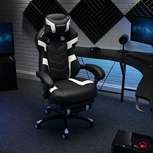 RESPAWN RESPAWN 110 Ergonomic Gaming Chair with Footrest Recliner - Racing Style High Back PC Computer Desk Office Chair - 360 Swivel, Adjustable Lumbar Support, Headrest Pillow, Padded Armrests - 2021 White