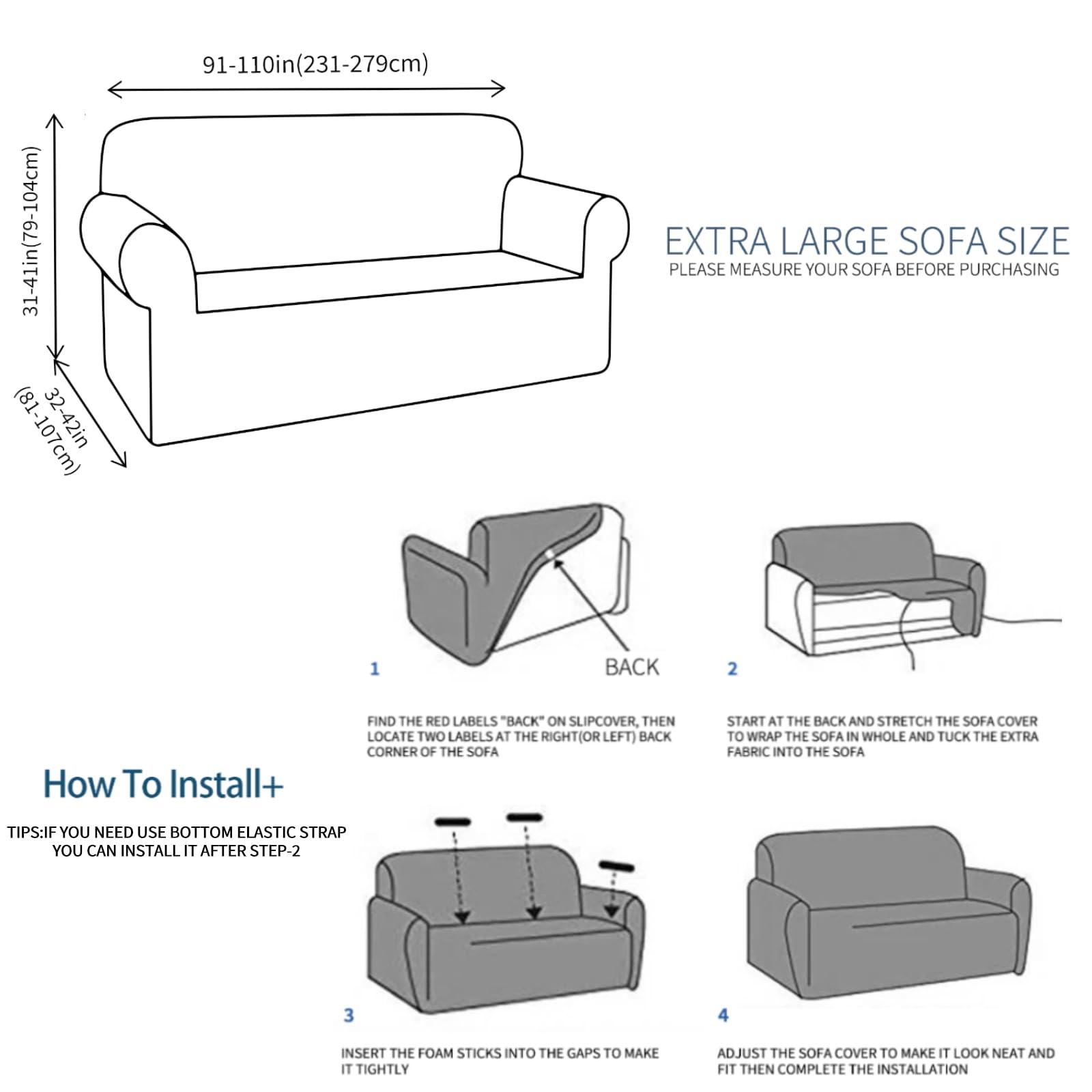 JIVINER JIVINER Oversized Sofa Slipcover, Stretch 1 Piece Large Couch Covers for 3 Cushion Couch Jacquard Washable Sofa Covers with Elastic Bottom Soft Pet Friendly Slipcovers (XL Sofa, Black)