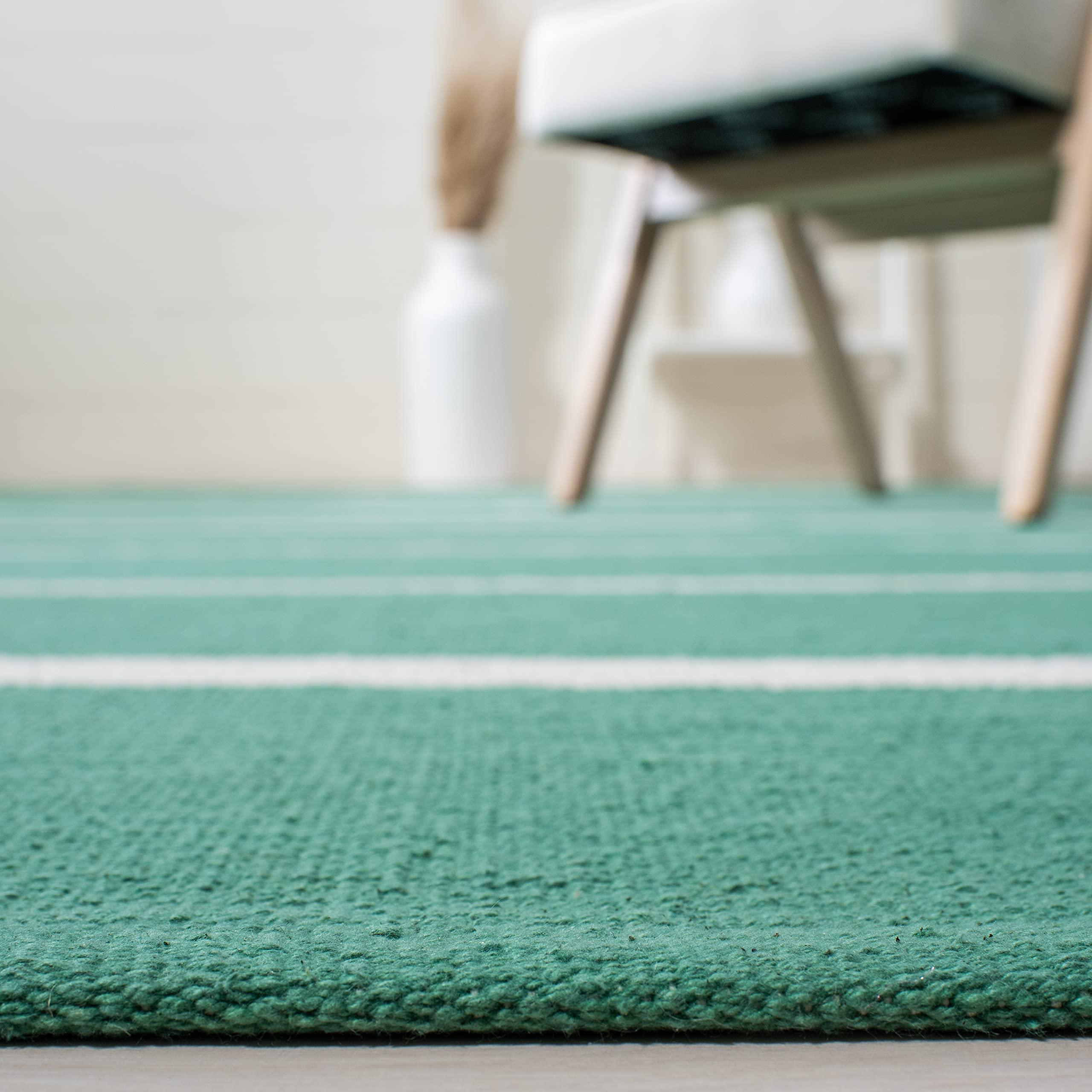 Safavieh SAFAVIEH Montauk Collection Area Rug - 6' x 9', Dark Green & Ivory, Handmade Flat Weave Boho Farmhouse Cotton Modern Stripe, Ideal for High Traffic Areas in Living Room, Bedroom (MTK311Y)