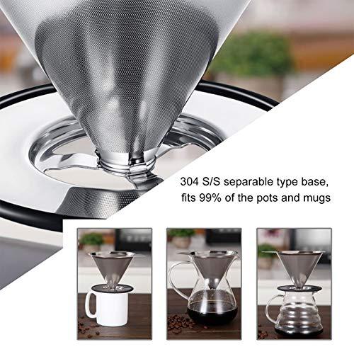 LHS LHS Pour Over Coffee Dripper Stainless Steel Coffee Filter Metal Cone Filter Paperless Reusable Coffee Filter Single Cup Coffee Maker 1-2 Cup With Non-slip Cup Stand and Cleaning Brush