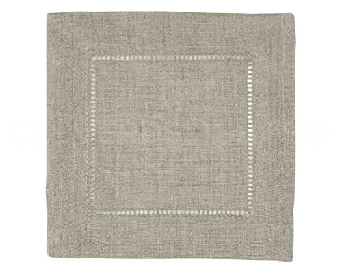 CleverDelights CleverDelights 6" Natural Linen Hemstitch Cocktail Napkins - 12 Pack - 100% Linen