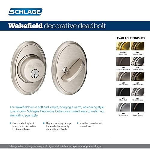 SCHLAGE Schlage B60 N WKF 605 Deadbolt with Wakefield Trim Keyed 1 Side, Highest Residential Security, Bright Brass