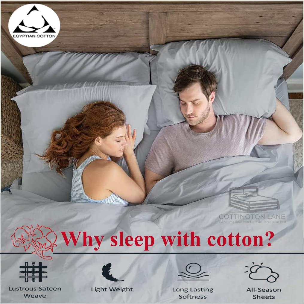 Cottington Lane Extra Deep Pocket California King Size Sheets - 22 Inch Extra Deep Pocket Fitted Sheet - 400 Thread Count 100% Egyptian Cotton - 22 Inch Extra Deep Sheets Calking - 4 PC Bed Sheets(Silver Grey Solid)