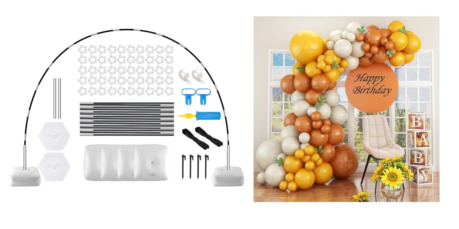 Paready Paready Black Balloon Arch Kit and 114PCS Orange Yellow Balloons Garland Arch Kit, 9FT Height and 10FT Width Adjustable with 4 Water Fillable Bag for Birthday Party Wedding Baby Shower Decor