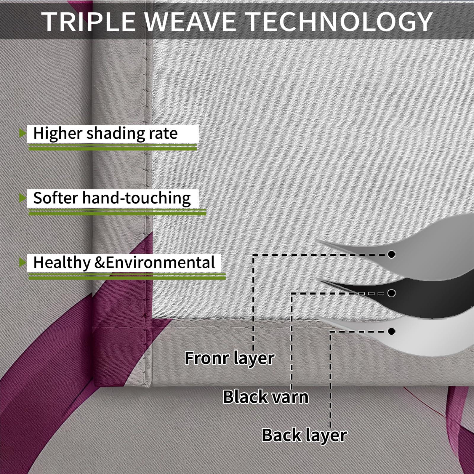 MPUTIE Modern Simple Art Grommet Window Curtains, Gray Magenta Irregular Stripes Blackout Curtains, Thick Polyester Thermal Insulated Drapes for Family Living Room Bedroom Office - 2x31.5x63Inch