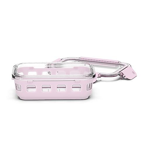 Ello Ello Duraglass Meal Prep Container, 1.75 cup- Glass Food Storage Container with Silicone Sleeve and Airtight BPA-Free Plastic Lid, Dishwasher, Microwave, and Freezer Safe, Cashmere Pink