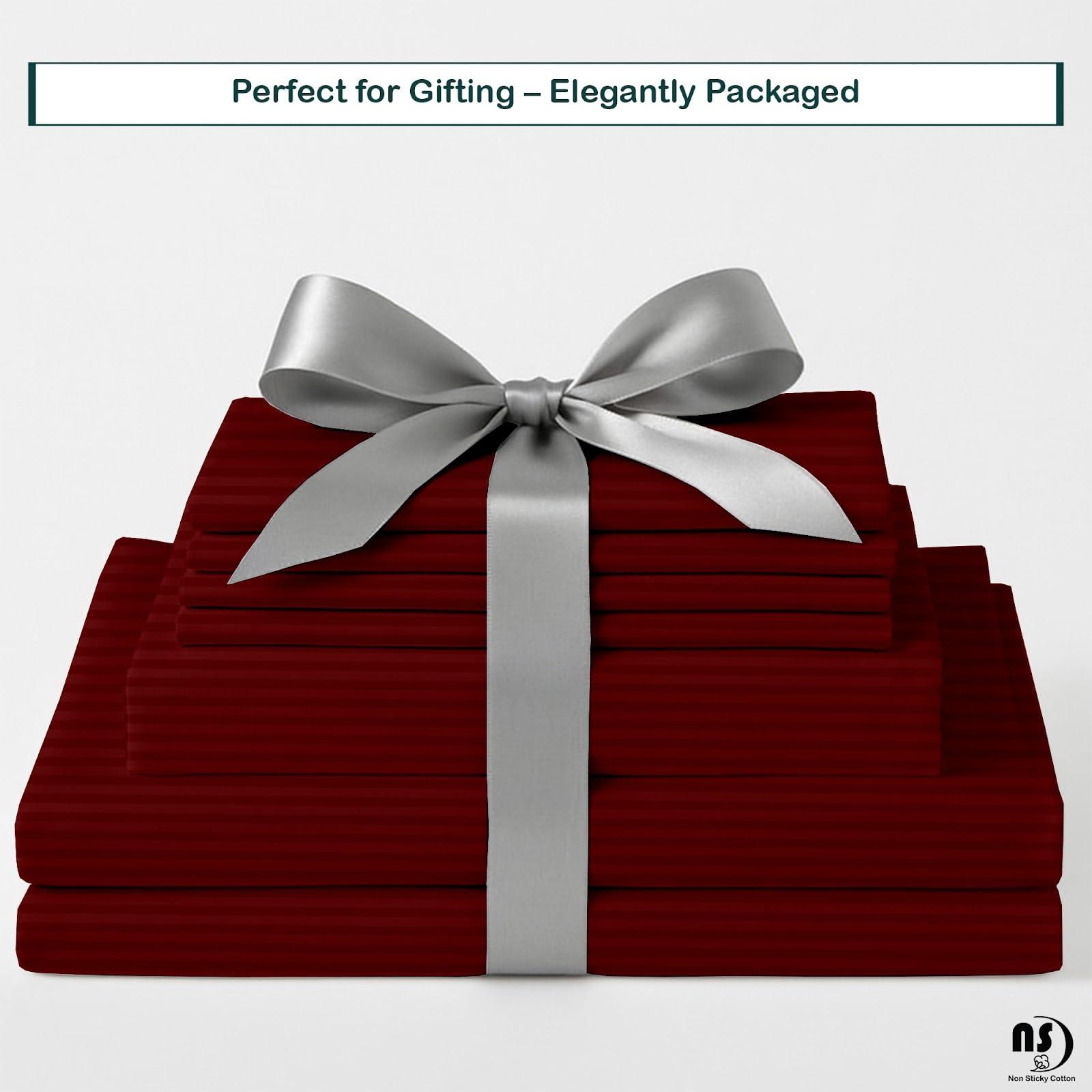 NON Sticky cotton Queen Size Sheet Set - 6 Piece Set - 400-Thread-Count 100% Egyptian Cotton Bed Sheets - Deep Pockets - Easy Fit - Bed Sheets Queen Size Set - Burgundy Stripe Bed Sheets - Queens Sheets - 6 PC