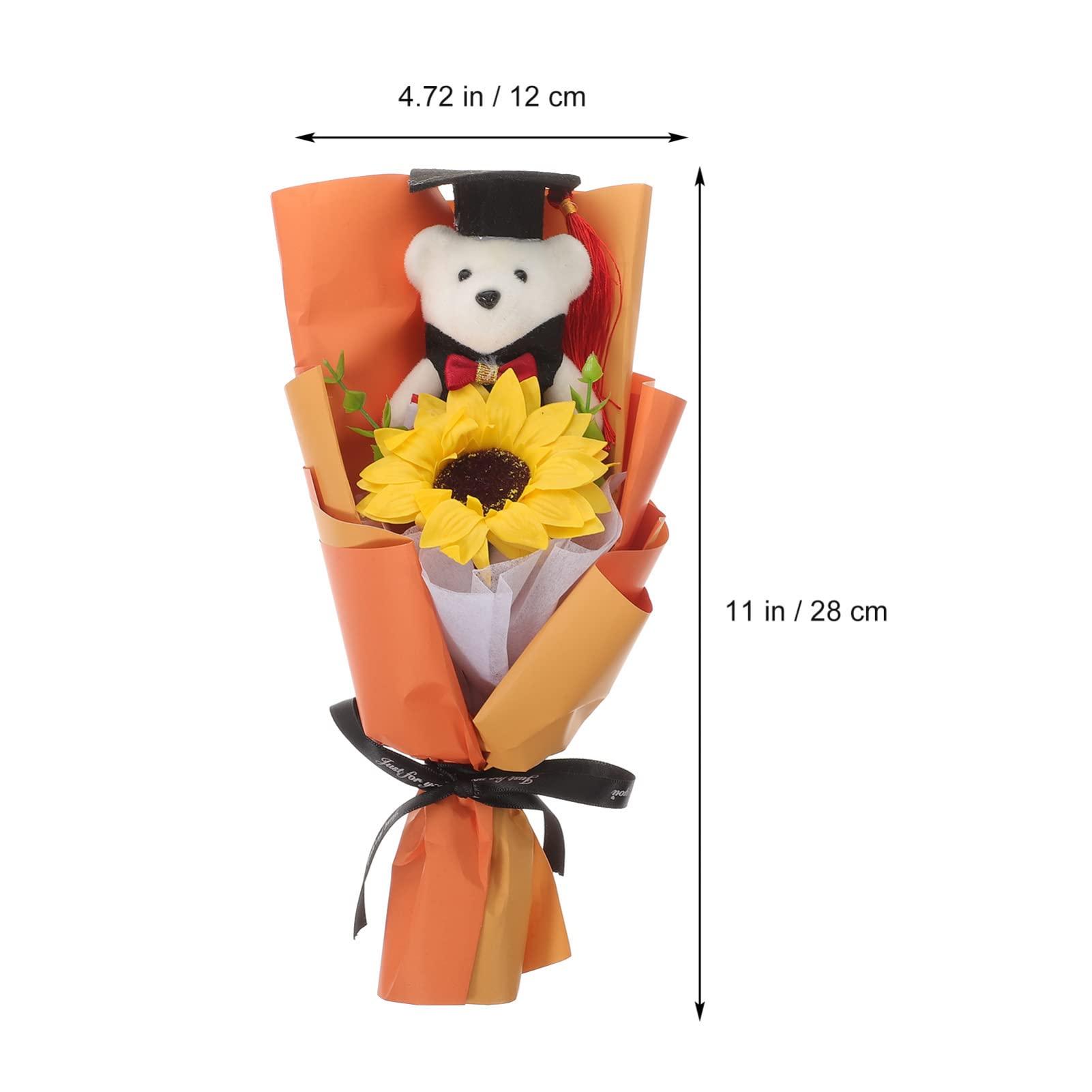 jojofuny jojofuny Plush Graduation Bear Bouquet Grad Cap Animal Bear Sunflower Bear Doll Bouquet Graduation Artificial Bouquet Party Favors for 2023 Graduates Orange